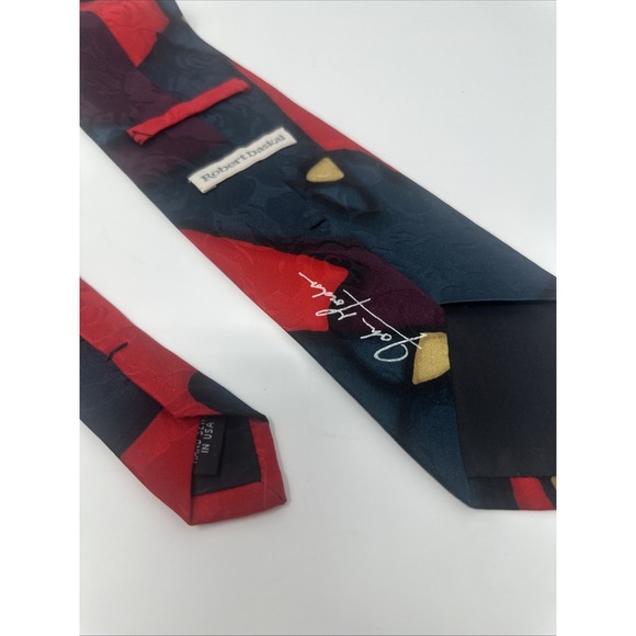 Vintage Handpainted Silk Robert Daskal Tie - Red Green Black Abstract - Picture 5 of 5